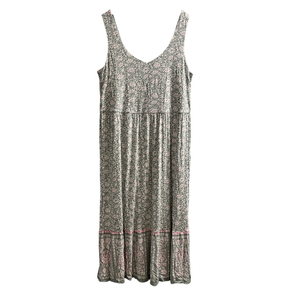 Loft Beach Dress Sage Green Floral Tiered Maxi Size 20 Stretchy Wedding Guest